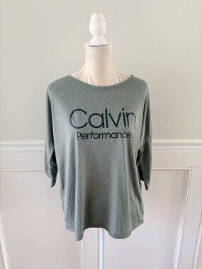 Calvin Klein Green Performance Top L NWT Lightweight 3/4 Sleeve Relaxed Fit
